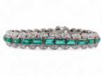 Emerald And Diamond Scalloped Line Bracelet In 18kt White Gold