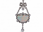 Antique Silver Set Opal And Diamond Necklace On Gold