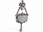 Antique Silver Set Opal And Diamond Necklace On Gold