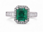 Emerald and diamond cluster ring