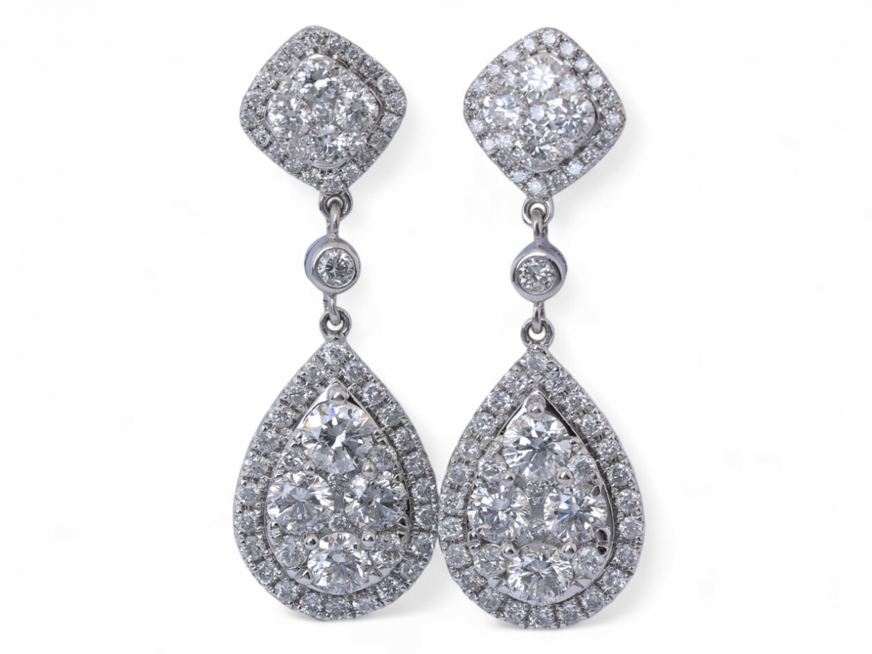 Diamond cluster drop earrings