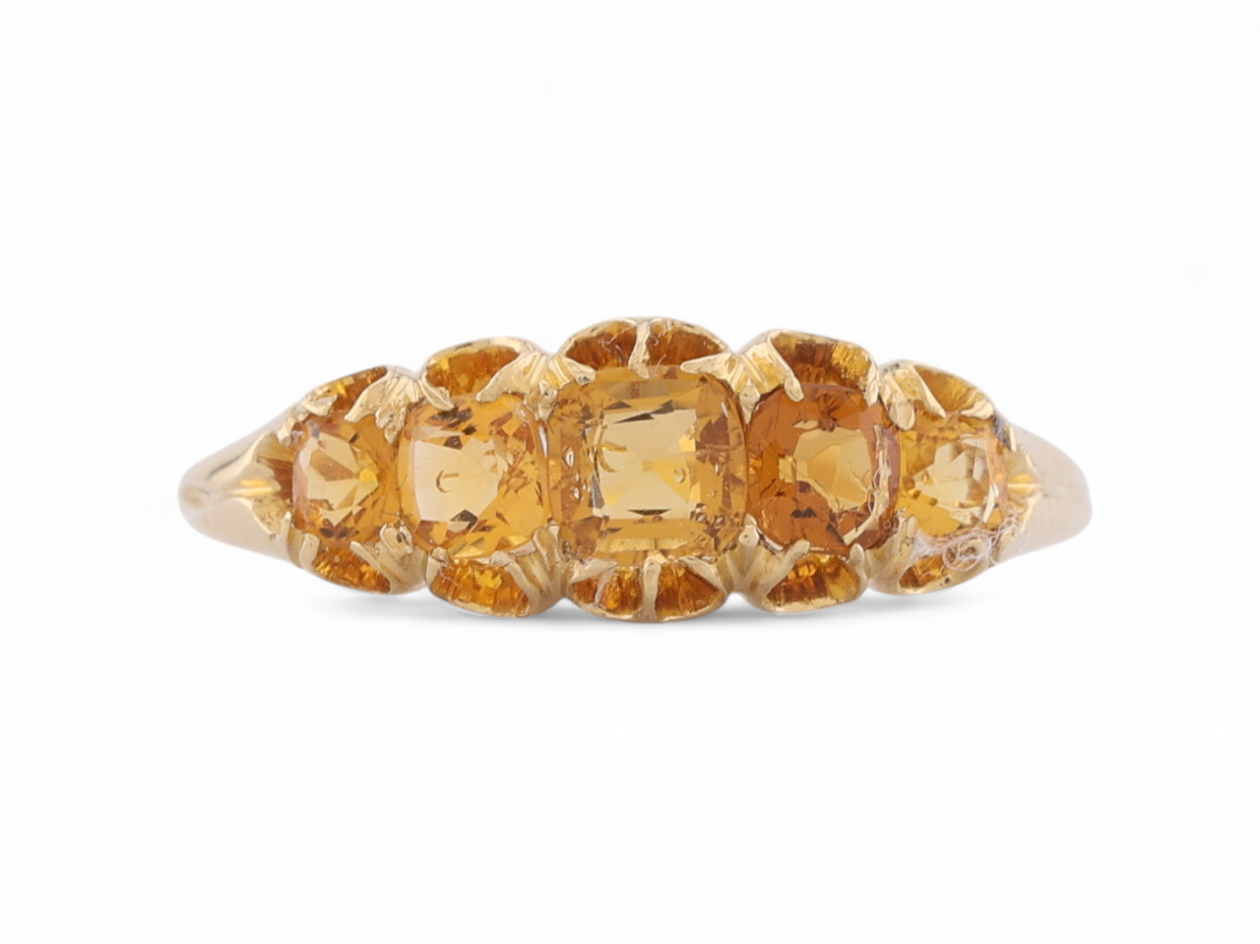 Antique Citrine Five Stone Ring In 18kt Yellow Gold