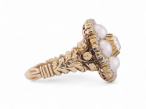 Victorian Pearl and Diamond Floral Cluster Ring In 18kt Yellow Gold