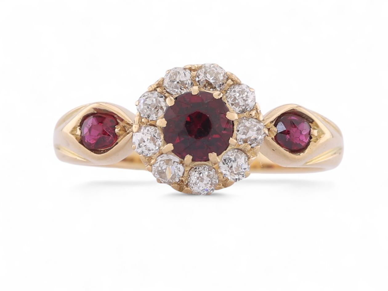 Victorian Ruby And Diamond Coronet Cluster Ring In 18kt Yellow Gold