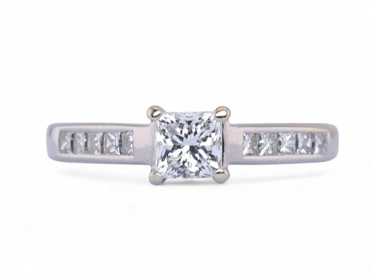 A princess cut diamond solitaire ring