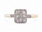 Early Art Deco Diamond Set Square Panel Ring In 18kt Yellow Gold And Platinum