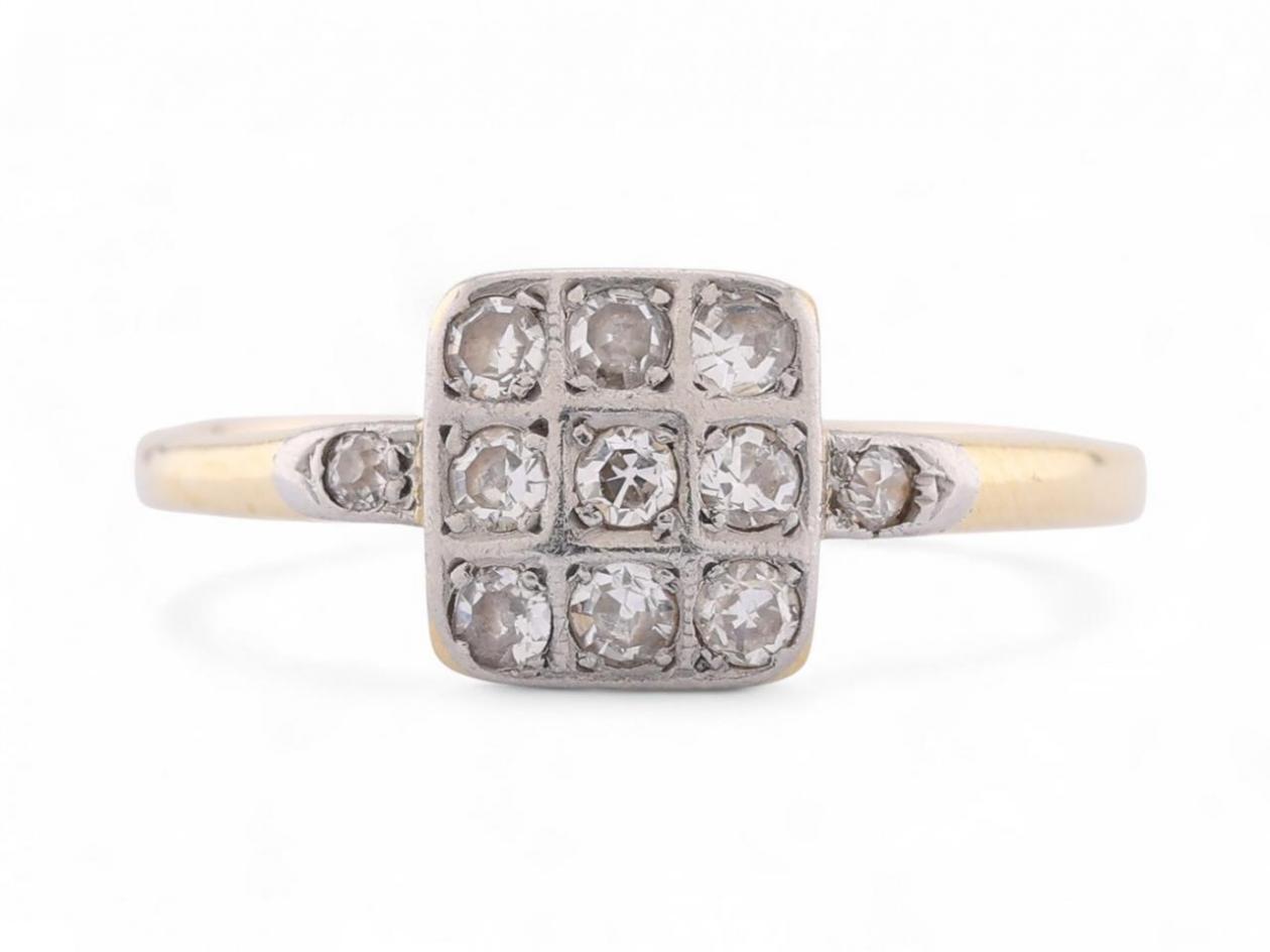 Early Art Deco Diamond Set Square Panel Ring In 18kt Yellow Gold And Platinum