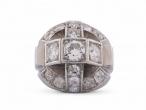 Retro Old Cut Diamond Set Bombe Ring In Platinum
