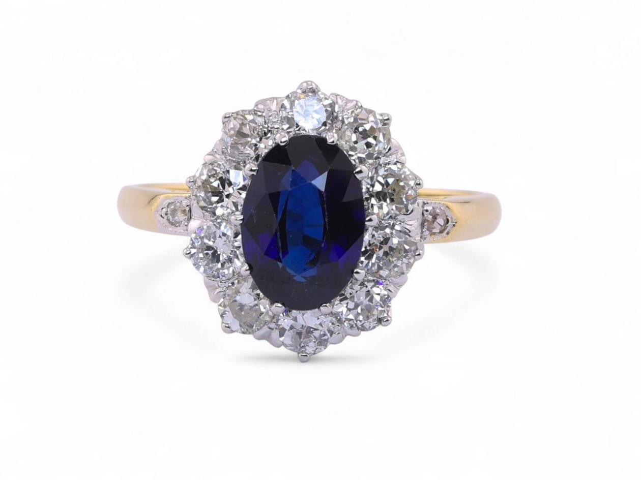 Sapphire and Diamond Cluster Ring