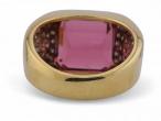 Vintage Rubellite And Diamond Cocktail Ring In 18kt Yellow Gold
