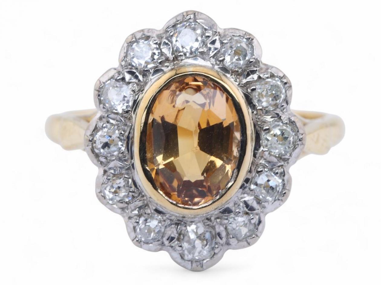 Imperial Topaz and Diamond Cluster Ring
