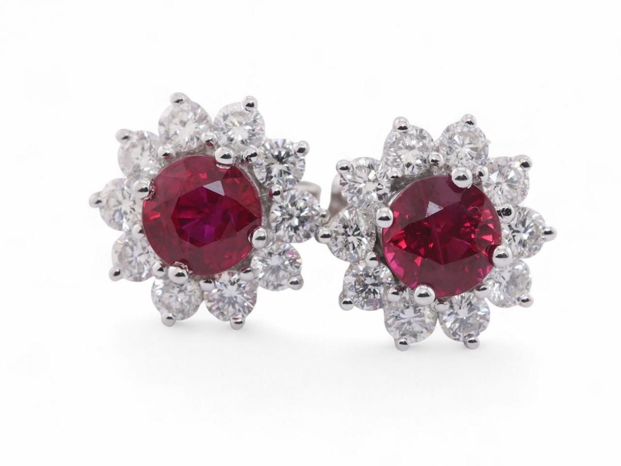 Ruby and Diamond Cluster Earrings