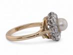 Antique Style Pearl And Old Mine Cut Diamond Coronet Cluster Ring In Platinum And 18kt Yellow Gold