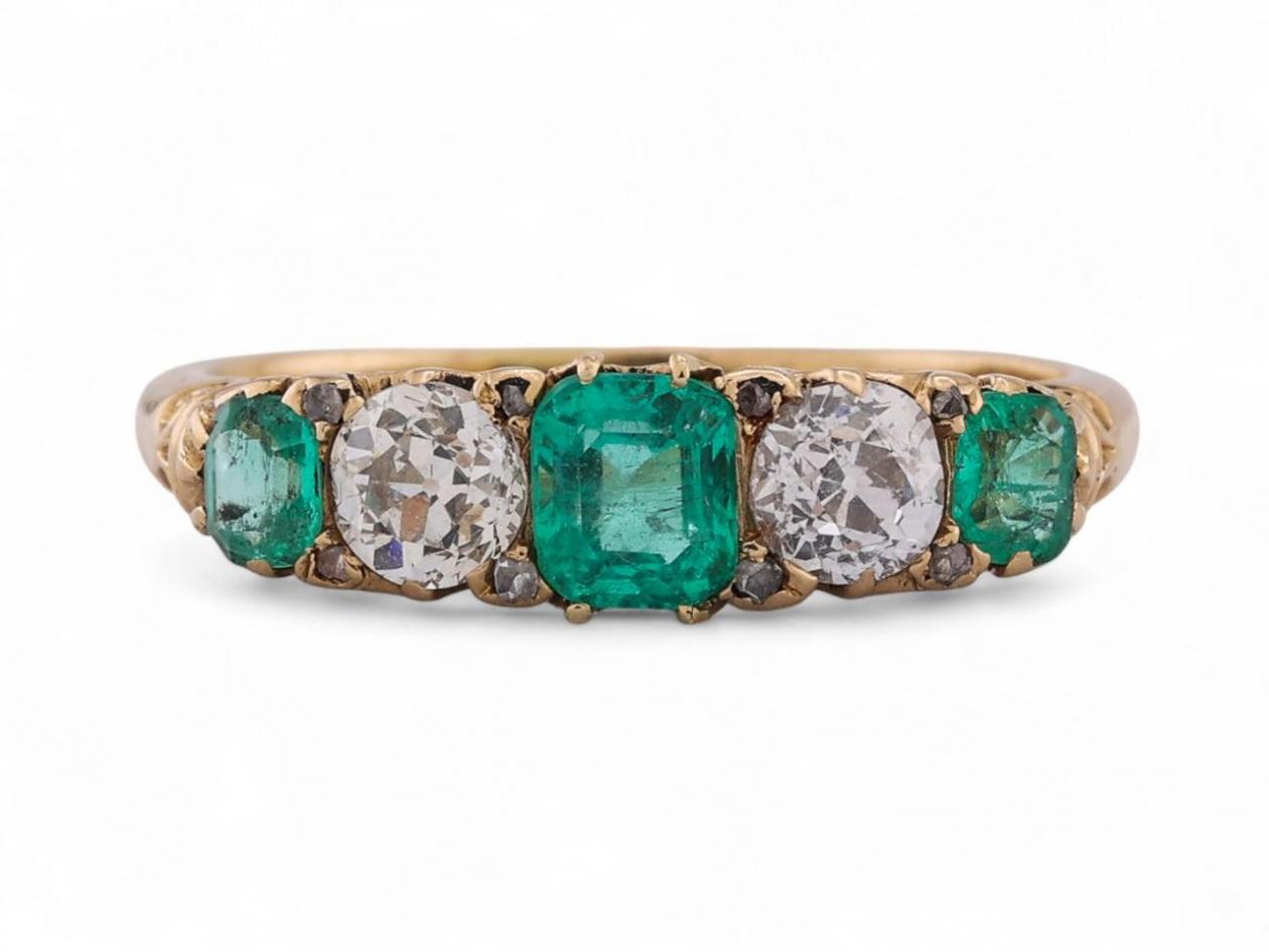 Emerald and Diamond 5-Stone Ring