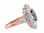 Belle Epoque Sapphire And Old Mine Cut Diamond Cluster Ring In 18kt Yellow Gold And Platinum