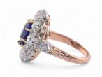 Belle Epoque Sapphire And Old Mine Cut Diamond Cluster Ring In 18kt Yellow Gold And Platinum