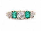 Emerald and diamond five stone ring