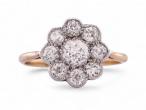 Edwardian Style Old Mine Diamond Daisy Cluster Ring In 18kt Gold And Platinum