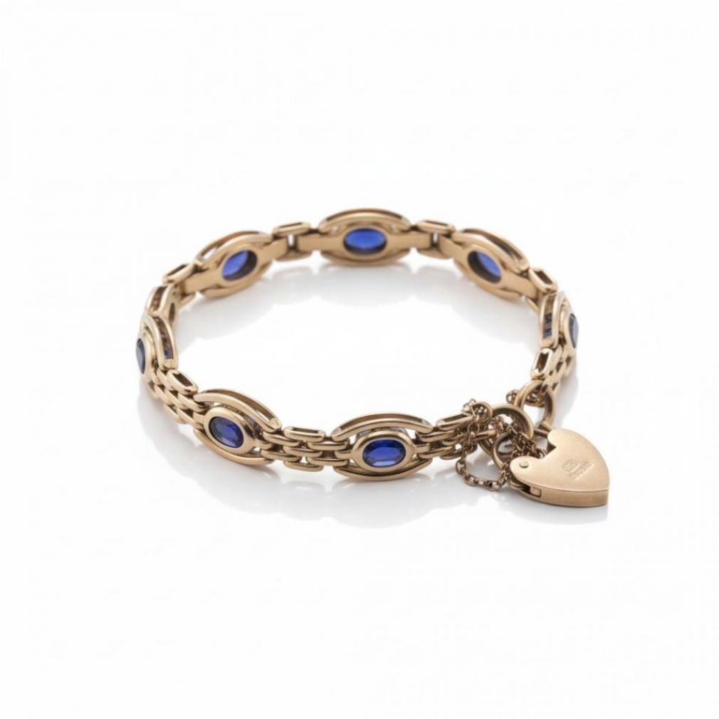 9k gold gate bracelet set with blue sapphires