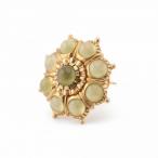 Vintage 9k gold earrings set with round chrysoberyl cabochons