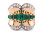 1950s seven stone emerald and diamond fluted cocktail ring in 18kt yellow gold