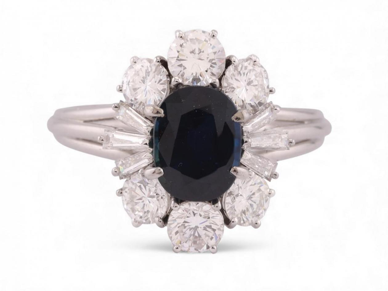Sapphire and diamond Cluster ring