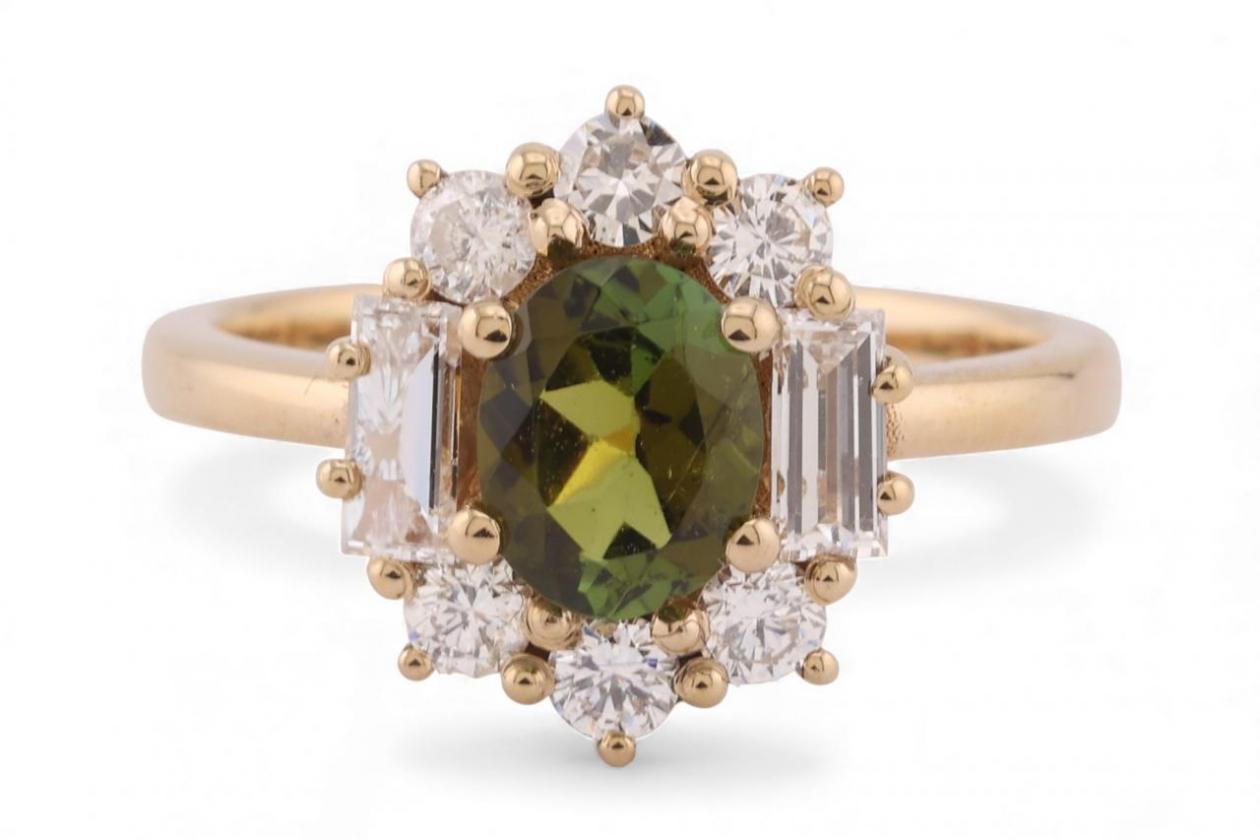 Tourmaline and diamond cluster ring
