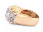 French 1950s Diamond Set Bombe Ring in Fluted 18kt Yellow Gold And Platinum