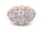 French 1950s Diamond Set Bombe Ring in Fluted 18kt Yellow Gold And Platinum