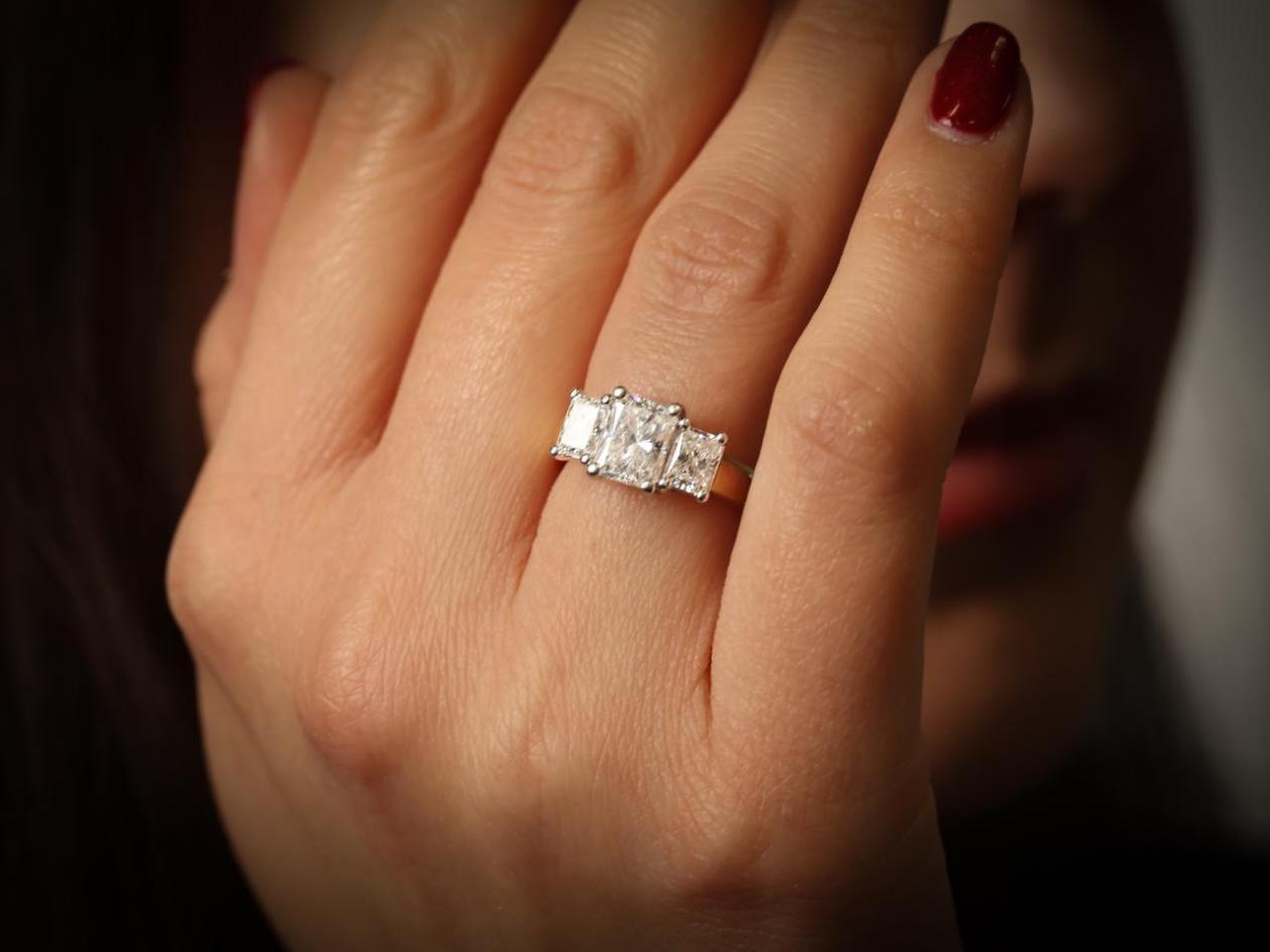 Radiant Cut Three Stone Diamond Ring