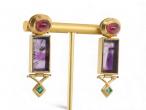 Modernist Tourmaline, Amethyst And Emerald Earrings In 18kt Yellow Gold By Boris LeBeau