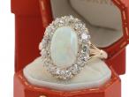 Antique Opal and Diamond Cluster Ring in 18kt Gold