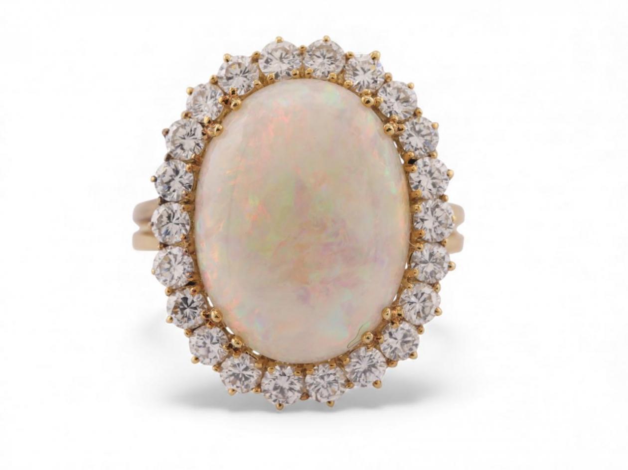 Opal and diamond cluster ring