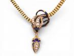 Victorian enamel and seed pearl serpent necklace