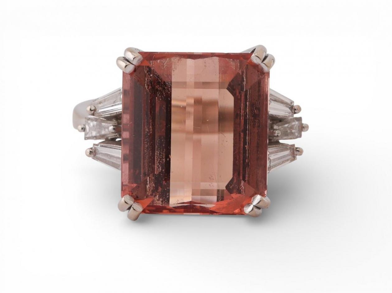 Vintage Imperial Topaz and Diamond Ring in 18kt White Gold