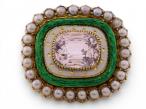 Antique Pink Topaz, Pearl and Enamel Brooch