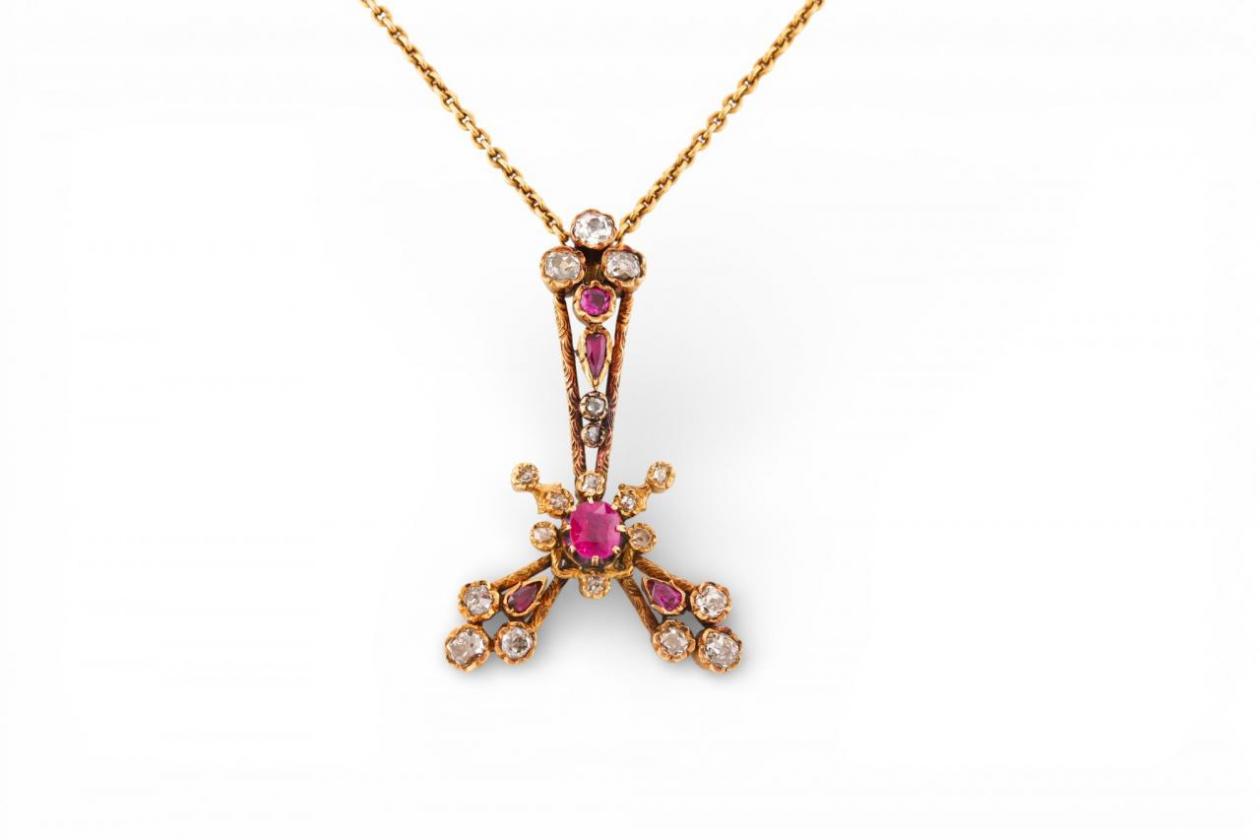 Victorian 18ct Gold Ruby and Diamond Pendant NecklaceVictorian 18ct Gold Ruby and Diamond Pendant NecklaceVictorian 18ct Gold Ruby and Diamond Pendant Necklace