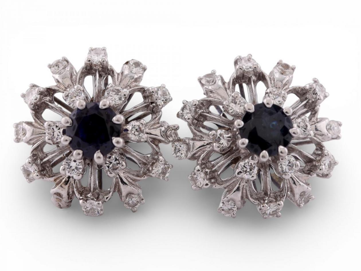 18ct White Gold Sapphire and Diamond Cluster Earrings18ct White Gold Sapphire and Diamond Cluster Earrings