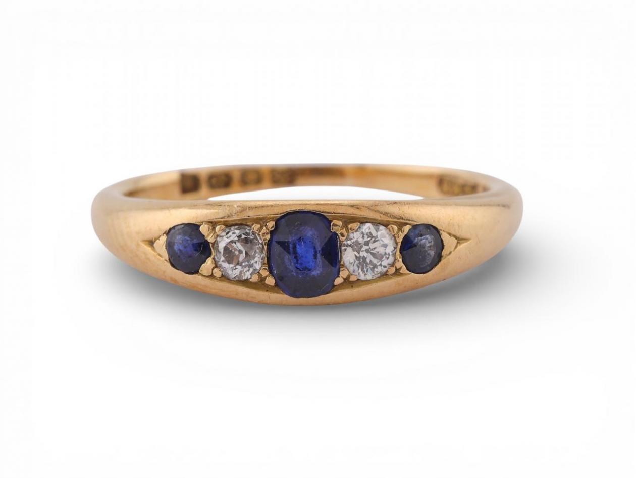 Antique 18ct Gold Sapphire and Diamond Five Stone Ring