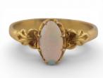Edwardian 18ct Gold Opal Ring with Foliate Shoulders