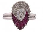 Oscar Heyman Platinum Pear Diamond and Ruby Ballerina Ring