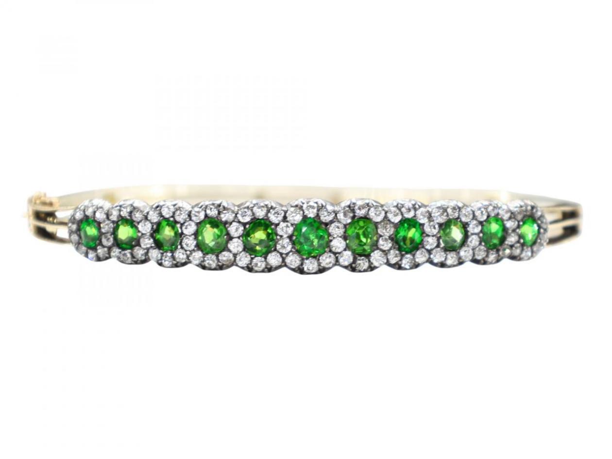 Demantoid Garnet and Diamond Bangle in Silver on 18ct Gold