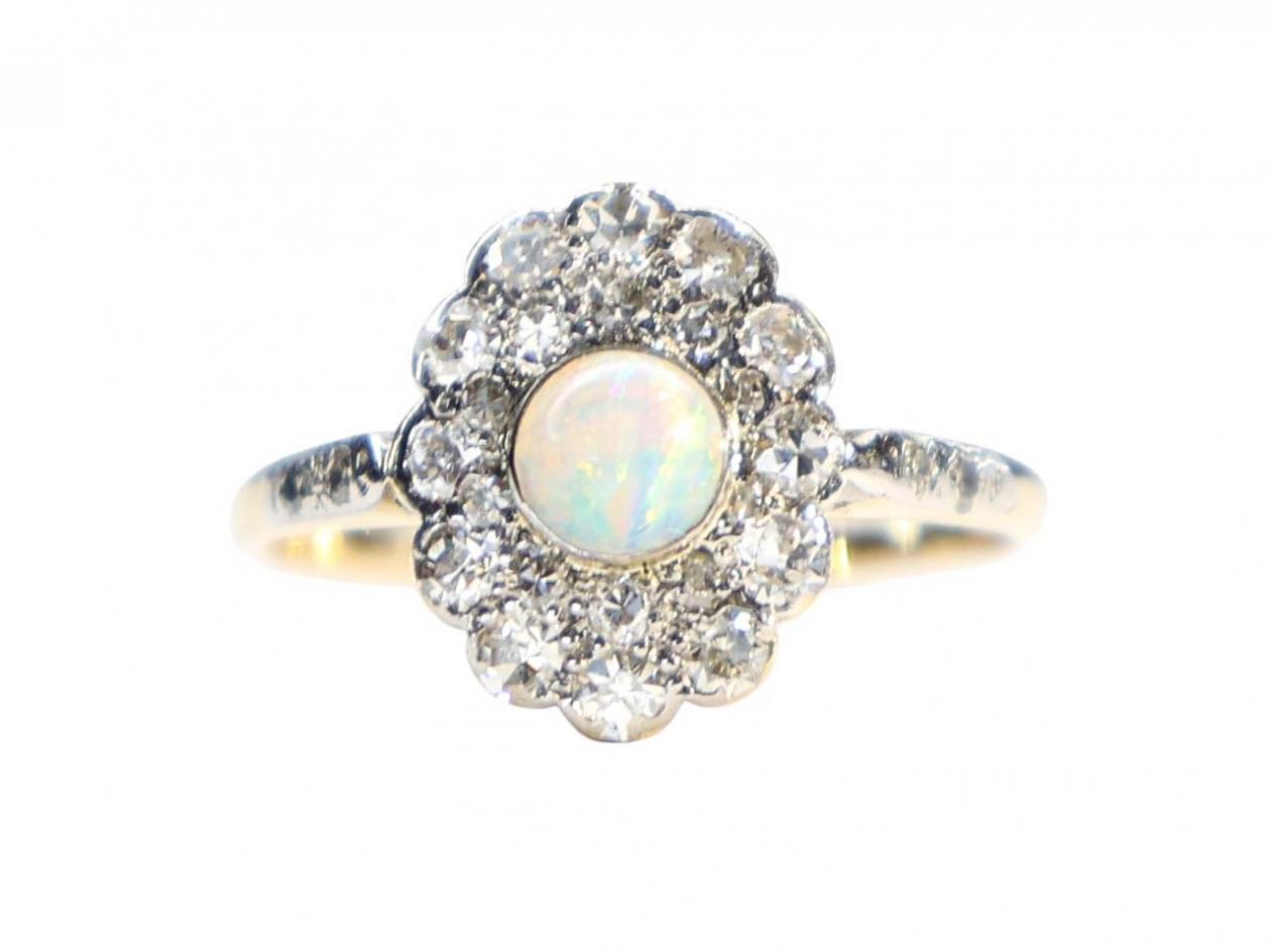 Edwardian Opal and Diamond Cluster Ring
