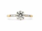 18ct Gold and Platinum Diamond Solitaire Ring with Baguette Shoulders