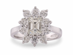 18ct White Gold Emerald Cut Diamond Cluster Ring