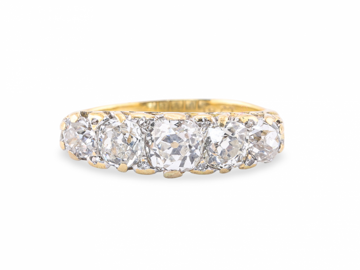 Victorian 18ct Gold Old Mine Cut Diamond Five Stone Ring 2.5ctVictorian 18ct Gold Old Mine Cut Diamond Five Stone Ring 2.5ct