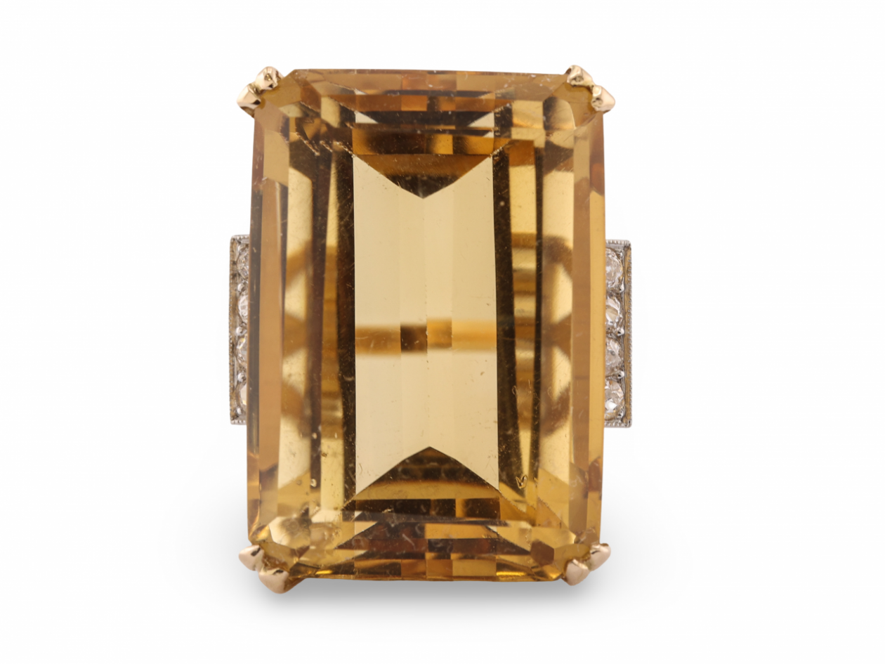18ct Gold and Platinum Citrine and Diamond Cocktail Ring est 50ct