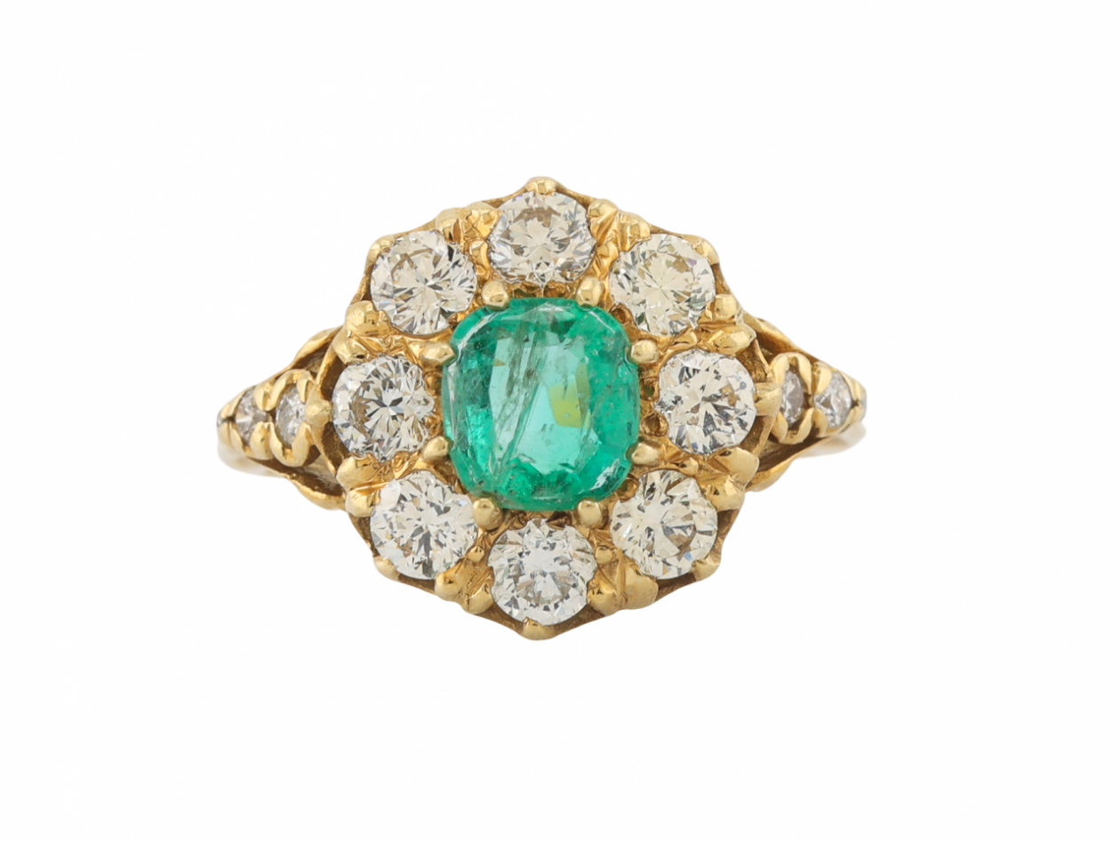 18ct Gold Emerald and Diamond Cluster Ring
