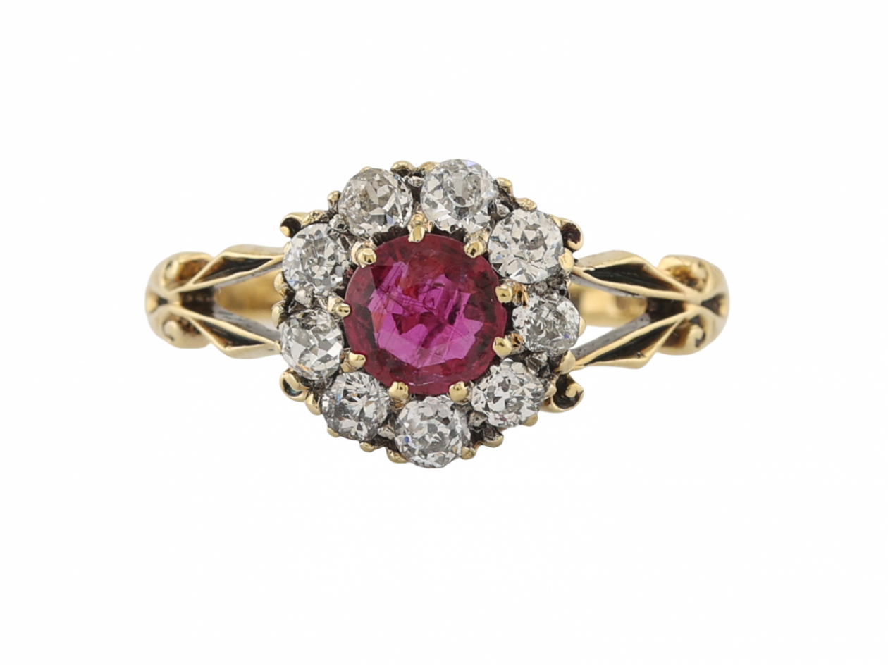 Victorian 18ct Gold Ruby and Diamond Cluster Ring
