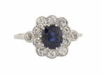 White Gold Sapphire and Diamond Daisy Cluster Ring